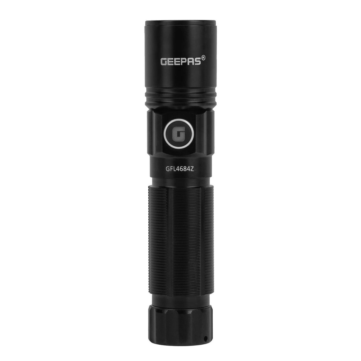 Geepas Zoomable LED Flashlight-GFL4684Z/ 10W High Power LED with 6 Hours Continuous Working Feature Suitable for Trekking, Cycling, etc./ 3000mAh Battery / Life Time Warranty, Black Color