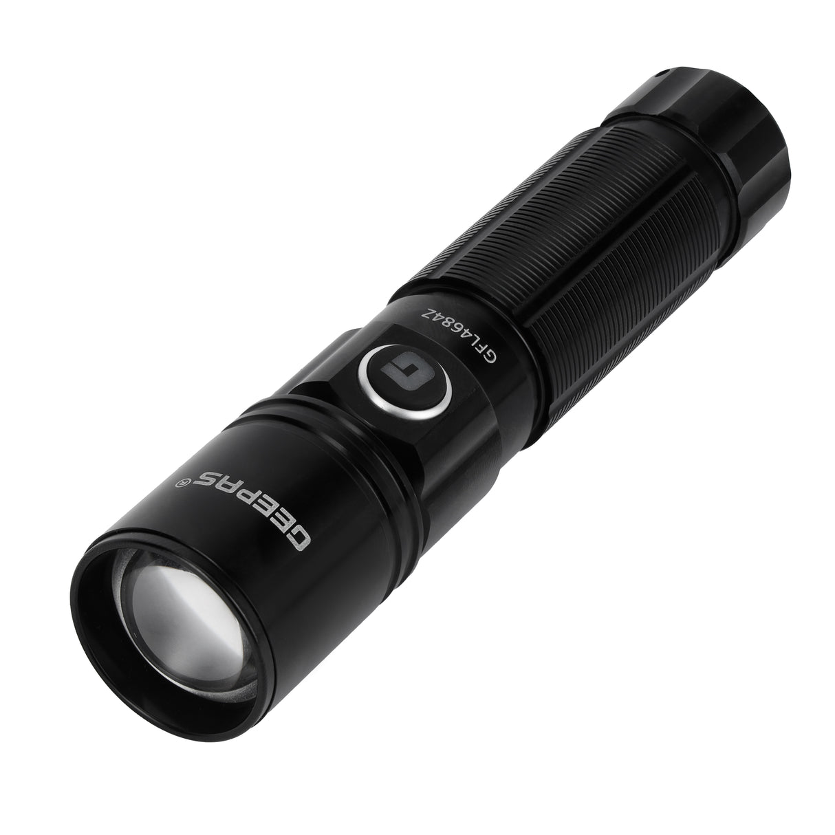 Geepas Zoomable LED Flashlight-GFL4684Z/ 10W High Power LED with 6 Hours Continuous Working Feature Suitable for Trekking, Cycling, etc./ 3000mAh Battery / Life Time Warranty, Black Color