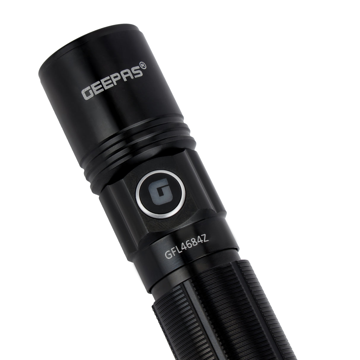 Geepas Zoomable LED Flashlight-GFL4684Z/ 10W High Power LED with 6 Hours Continuous Working Feature Suitable for Trekking, Cycling, etc./ 3000mAh Battery / Life Time Warranty, Black Color