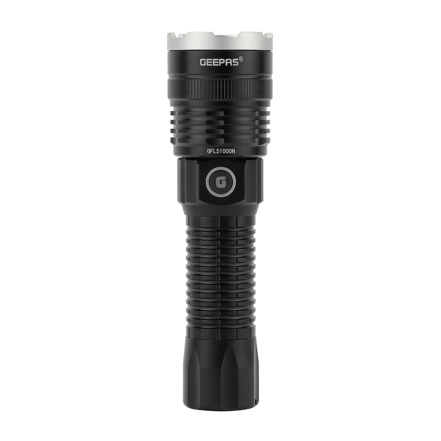 Geepas Zoomable LED Flashlight- GFL51000Z/ 20W Laser High-Power LEDs, 10 Hours Continuous Working, Type C Charging/ Black, Limited Lifetime Warranty