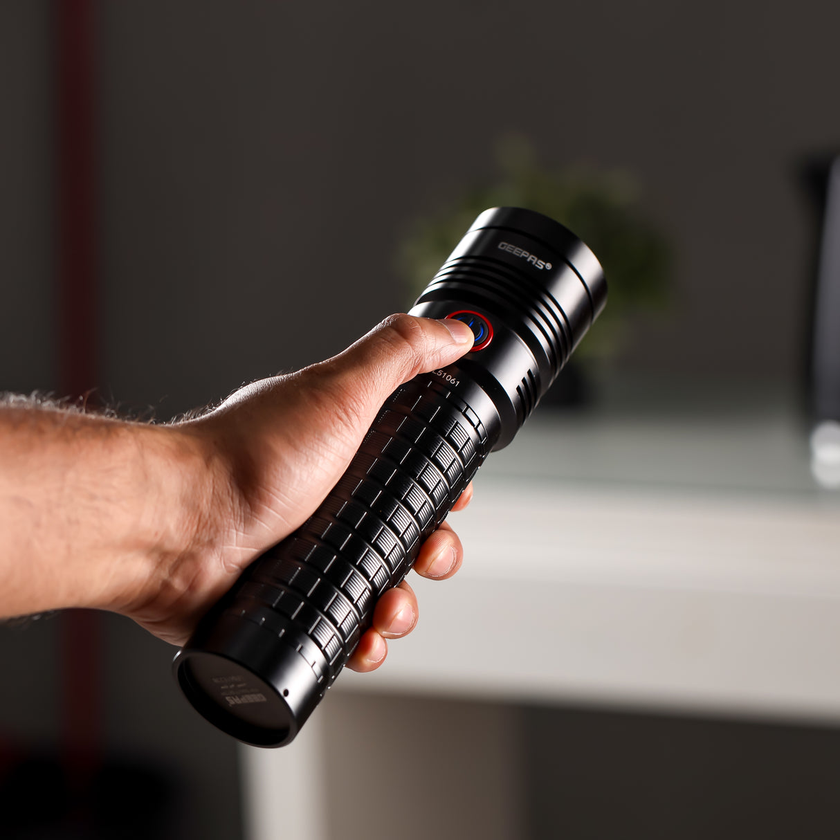 Geepas Rechargeable LED Flashlight- GFL51061/ 50W, 6500-8000K, Perfect for Indoor and Outdoor Use, 30 Hours Continuous Working/ with Aircraft Aluminum Housing