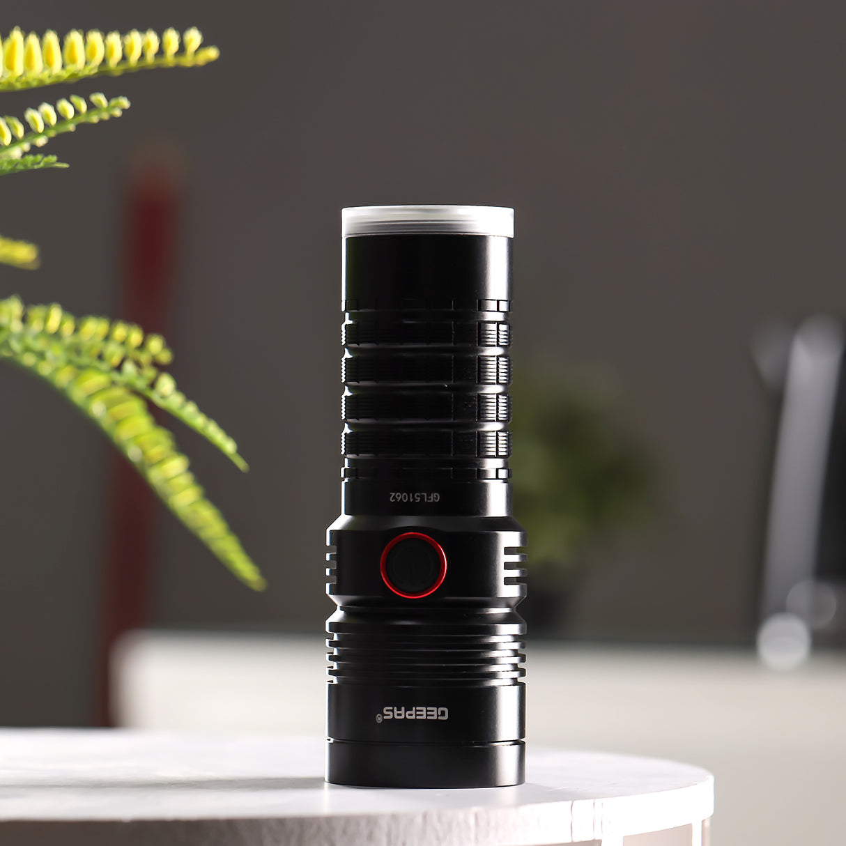 Geepas GFL51062 Rechargeable LED Flashlight with Power Bank – 25W, 3000LM, 6500-8000K, 24h Runtime, IPX6 Waterproof, Aluminum Body, Lithium Battery, Black