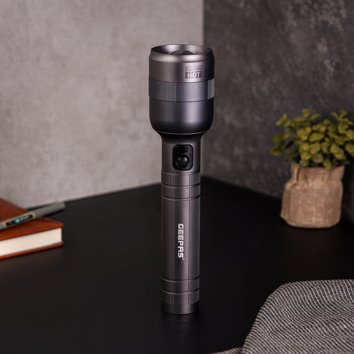 Geepas Digital Zoomable LED Flashlight- GFL51081Z/ 60W Laser High-Power LEDs, Perfect for Indoor and Outdoor Use, 15 Hours Continuous Working, 2 Modes