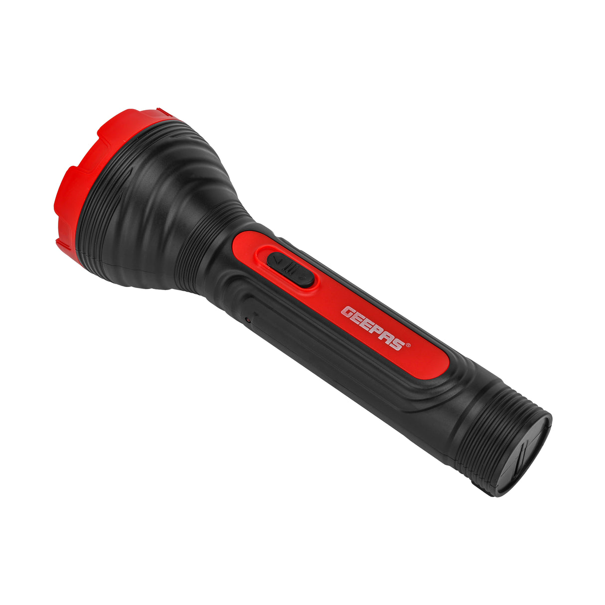 Geepas Rechargeable LED Torch GFL51090 | Big LED Chip with Aluminum Reflective Cup, Ripple Pattern Shell, 5H Backup, Lead-Acid Battery, Compact Design, 2-Year Warranty
