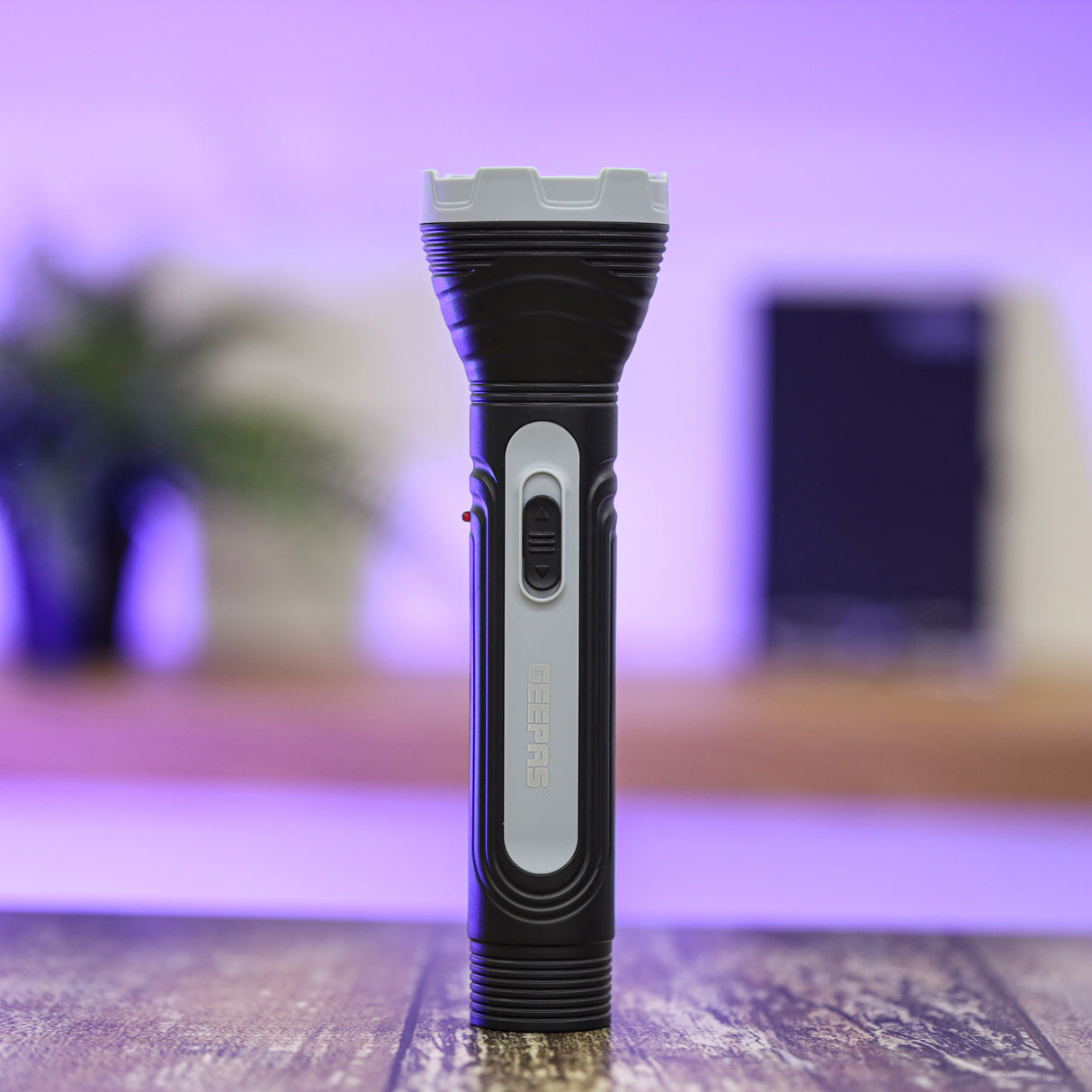 Geepas Rechargeable LED Torch GFL51091 | Big LED Chip with Aluminum Reflective Cup, Ripple Pattern Shell, 4H Backup, Ideal for Indoor & Outdoor Use, 2-Year Warranty