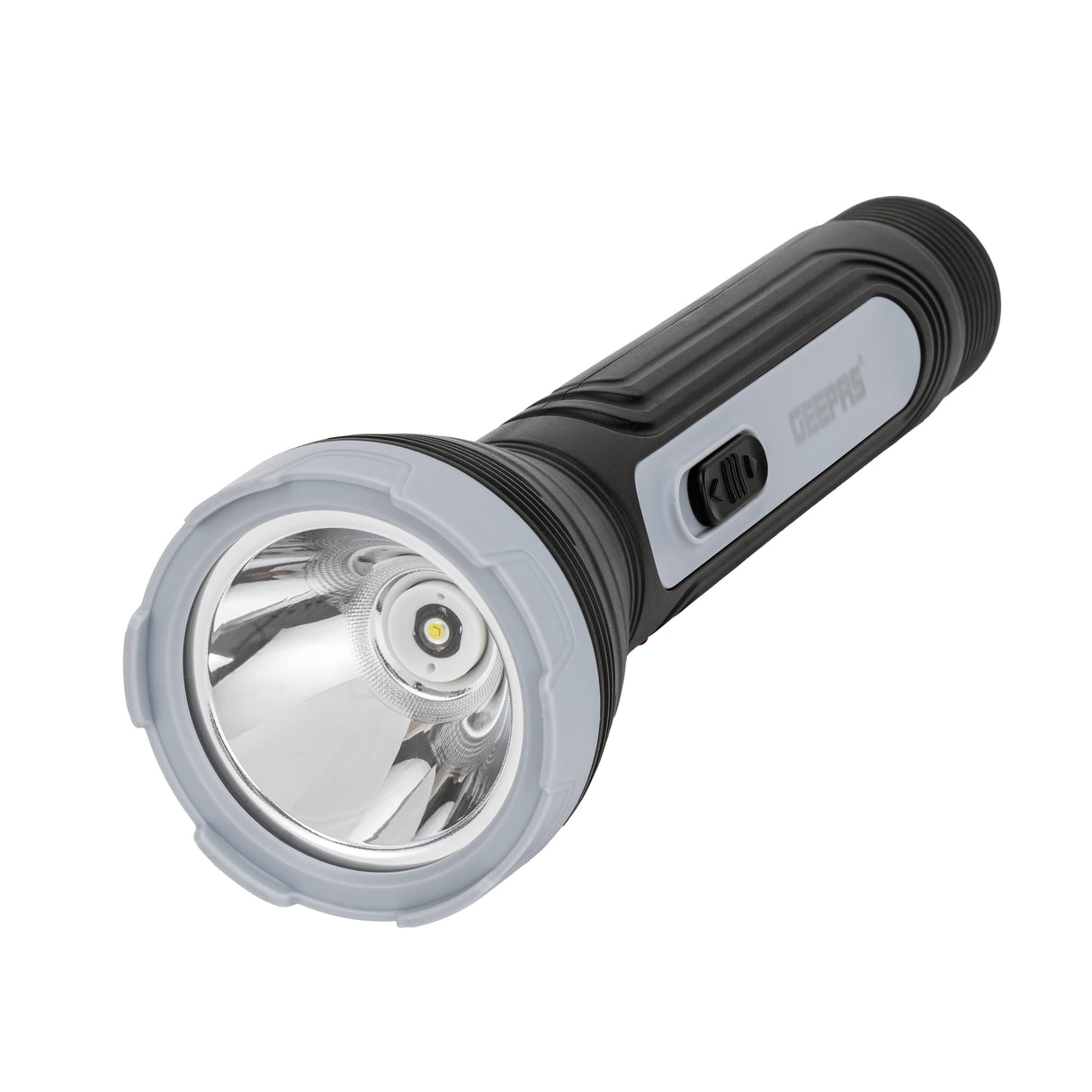 Geepas Rechargeable LED Torch GFL51091 | Big LED Chip with Aluminum Reflective Cup, Ripple Pattern Shell, 4H Backup, Ideal for Indoor & Outdoor Use, 2-Year Warranty