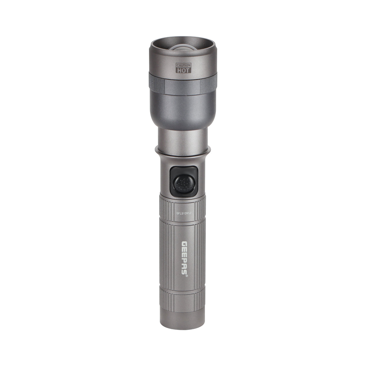 Geepas Zoomable LED Flashlight- GFL51095Z/ 20W, Perfect for Indoor and Outdoor Use, 10 Hours Continuous Working/Lithium Battery, 1500 Lumens/ Black, Lifetime Warranty