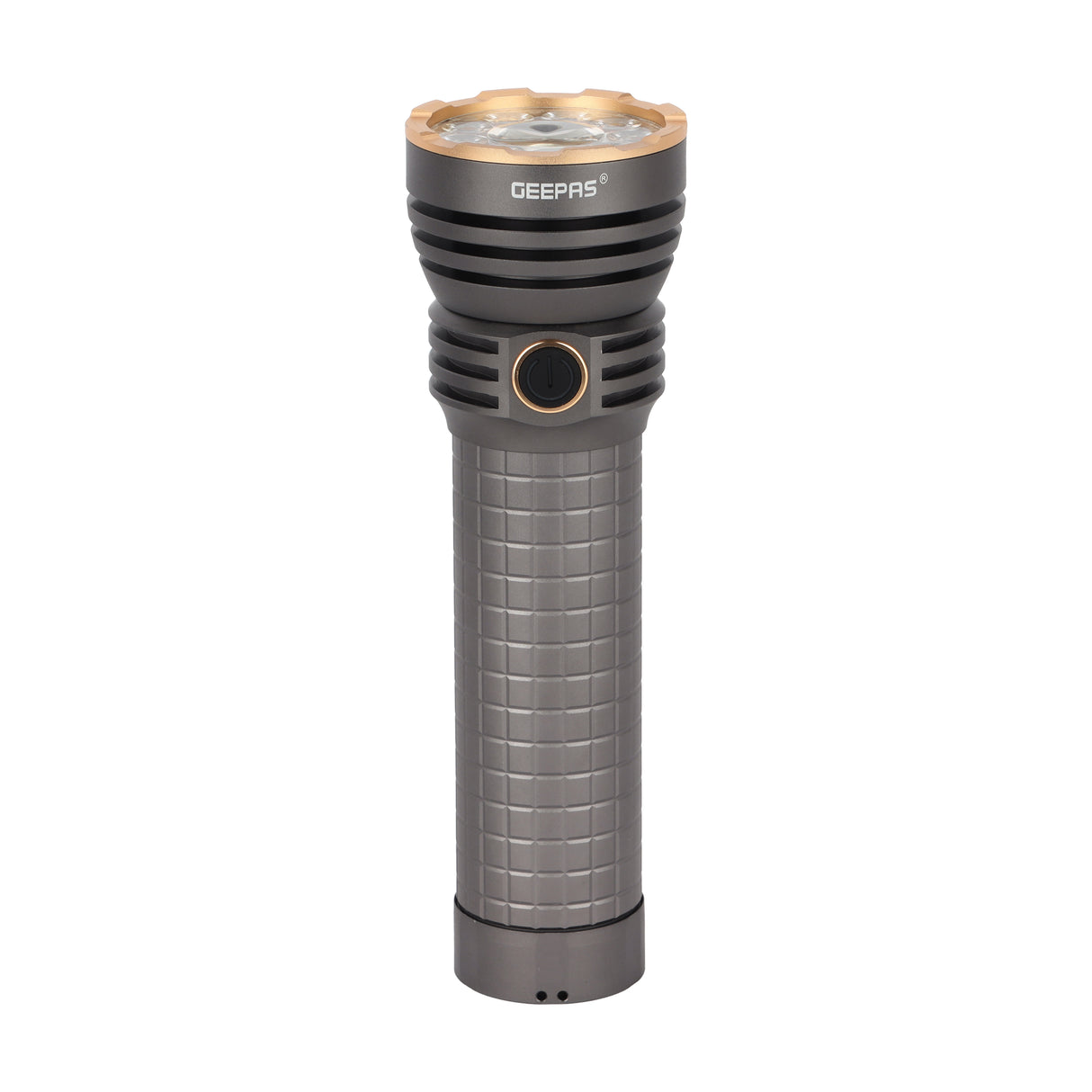 Geepas GFL51099 Multifunctional Flashlight – 60W LED, 5000 Lumens, Dual Modes, Type-C Fast Charging, Portable for Indoor/Outdoor Use, Grey, Lifetime Warranty