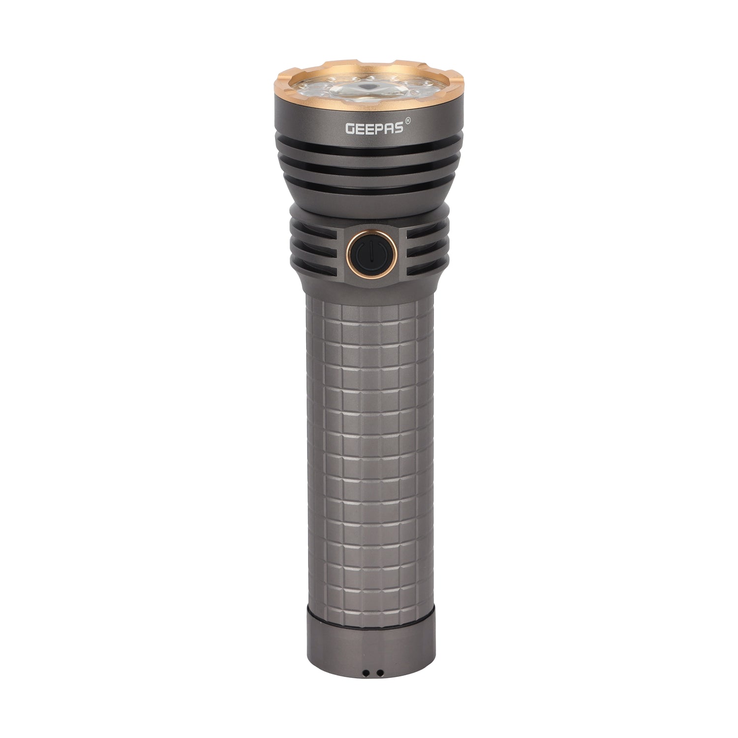 Geepas GFL51099 Multifunctional Flashlight – 60W LED, 5000 Lumens, Dual Modes, Type-C Fast Charging, Portable for Indoor/Outdoor Use, Grey, Lifetime Warranty