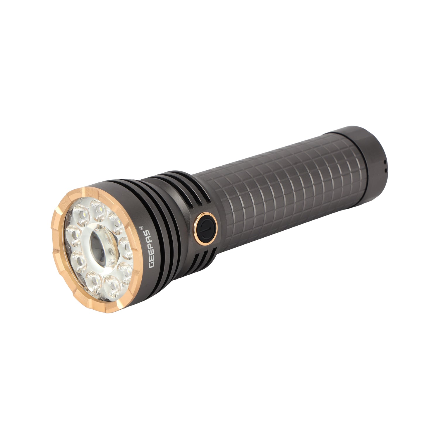 Geepas GFL51099 Multifunctional Flashlight – 60W LED, 5000 Lumens, Dual Modes, Type-C Fast Charging, Portable for Indoor/Outdoor Use, Grey, Lifetime Warranty