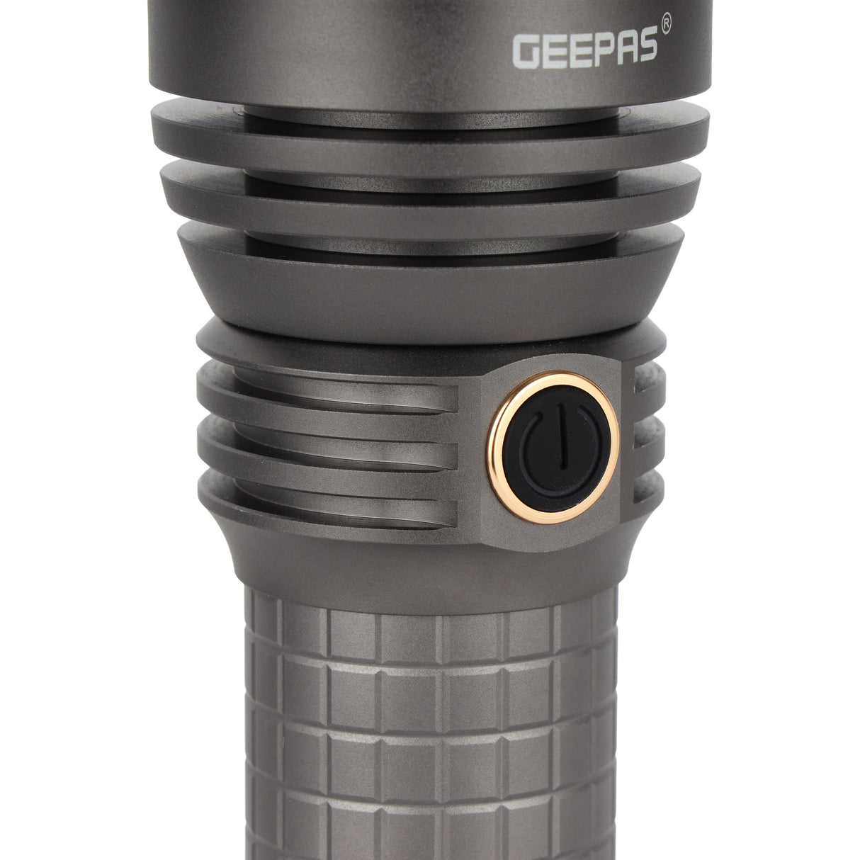 Geepas GFL51099 Multifunctional Flashlight – 60W LED, 5000 Lumens, Dual Modes, Type-C Fast Charging, Portable for Indoor/Outdoor Use, Grey, Lifetime Warranty