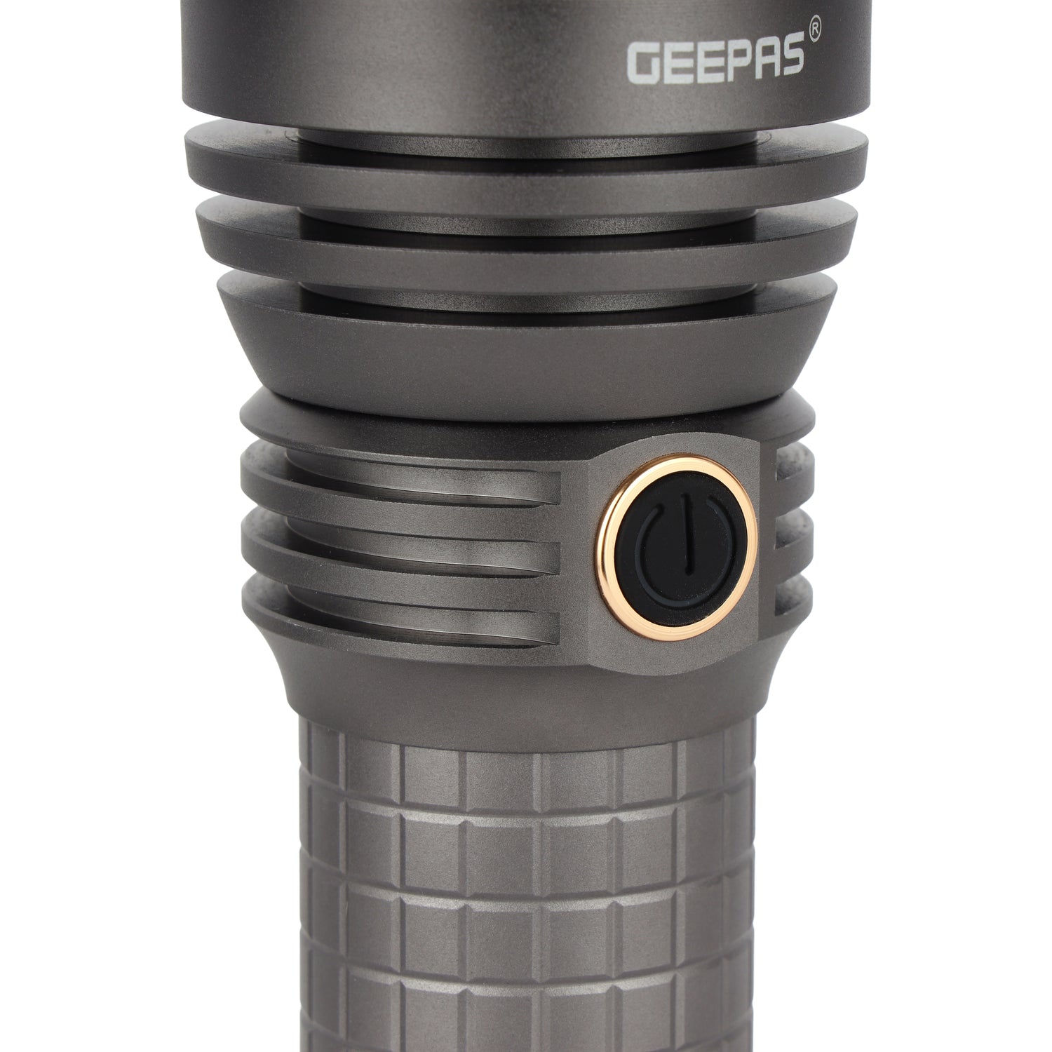 Geepas GFL51099 Multifunctional Flashlight – 60W LED, 5000 Lumens, Dual Modes, Type-C Fast Charging, Portable for Indoor/Outdoor Use, Grey, Lifetime Warranty