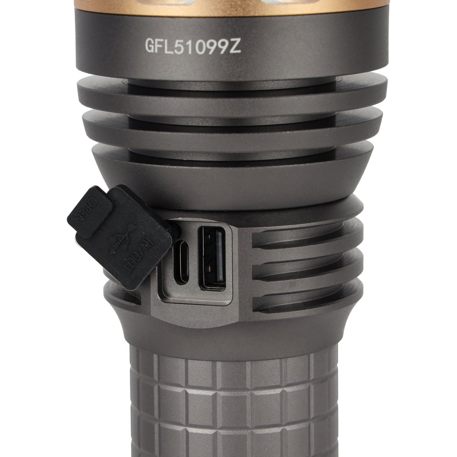 Geepas GFL51099 Multifunctional Flashlight – 60W LED, 5000 Lumens, Dual Modes, Type-C Fast Charging, Portable for Indoor/Outdoor Use, Grey, Lifetime Warranty
