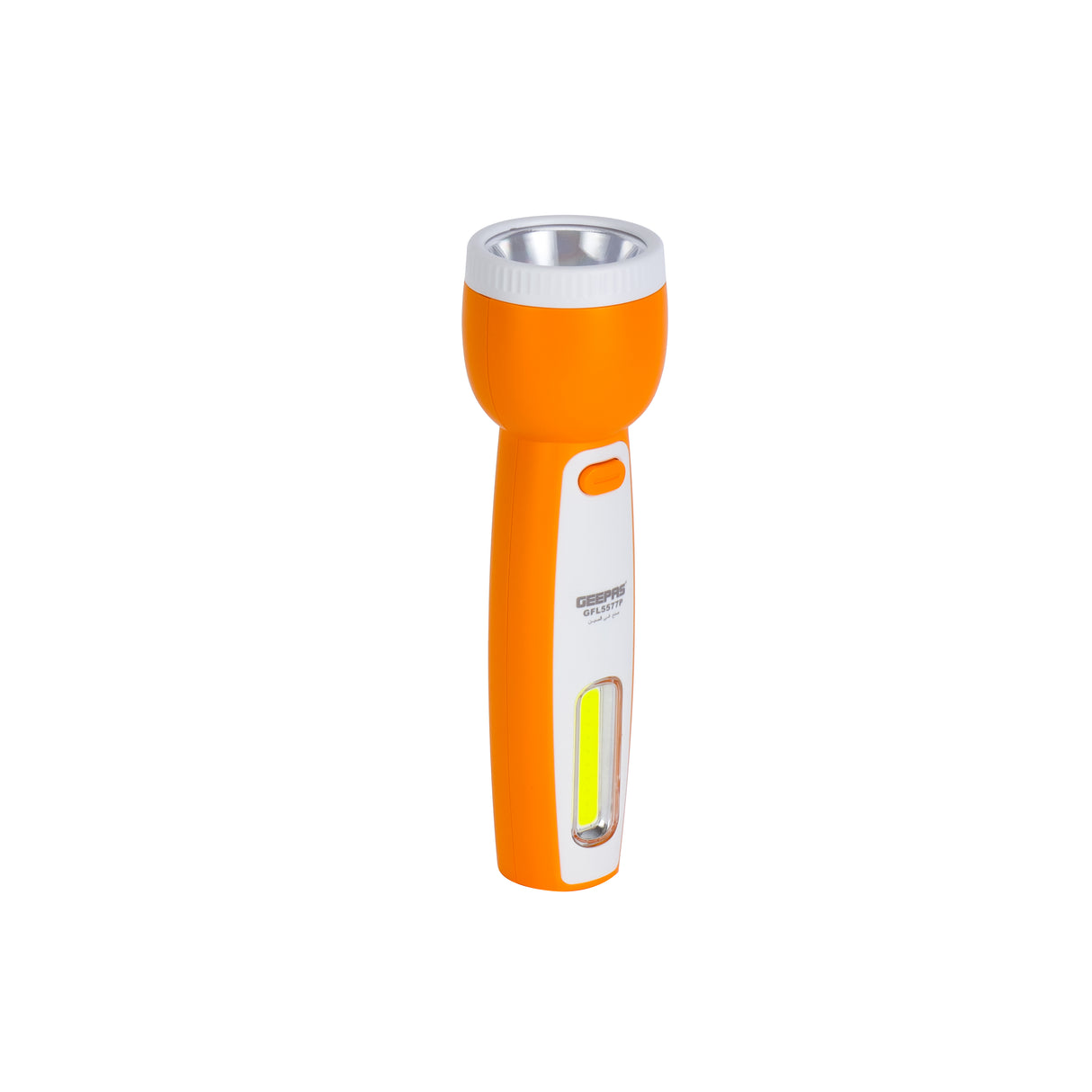 Geepas Rechargeable LED Flashlight with Side Light- GFL5577P/ Perfect for Indoor and Outdoor Use, 5 Hours Working/Dual Modes, Fast Charging/ Orange, 2 Years Warranty