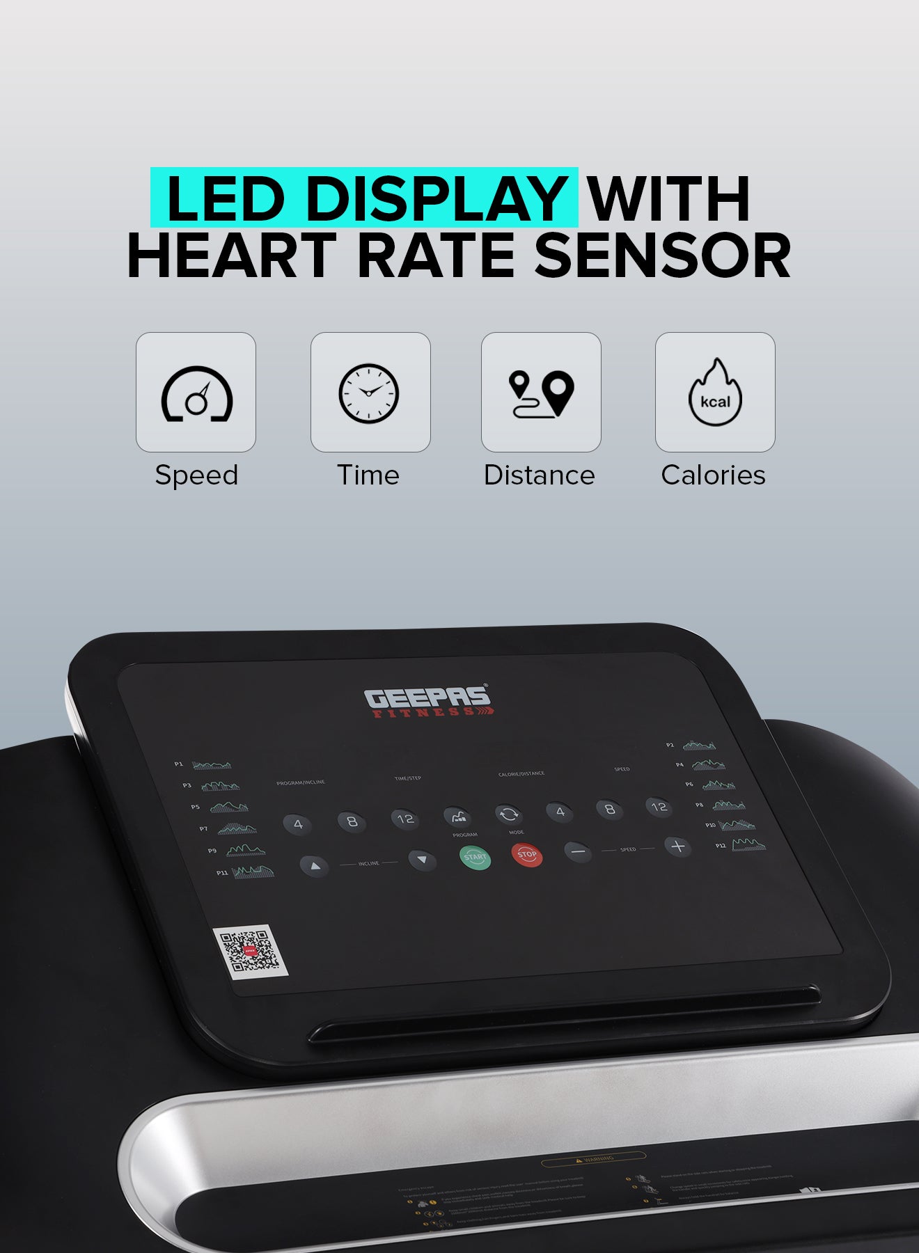 Geepas Foldable Hydraulic Treadmill- GFT90001/ with 12 Modes, 15 Levels Auto Incline, Perfect for Home Workouts, Gym Training, Weight Loss/ Black