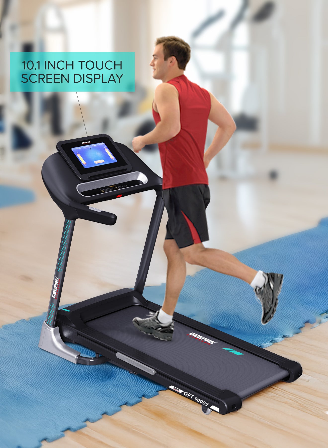 Geepas 10.1 Inch Touch Screen Foldable Hydraulic Treadmill- GFT90002/ with 12 Modes, 15 Levels Auto Incline, Perfect for Home Workouts, Gym Training, Weight Loss/ Black, 2 Years Warranty