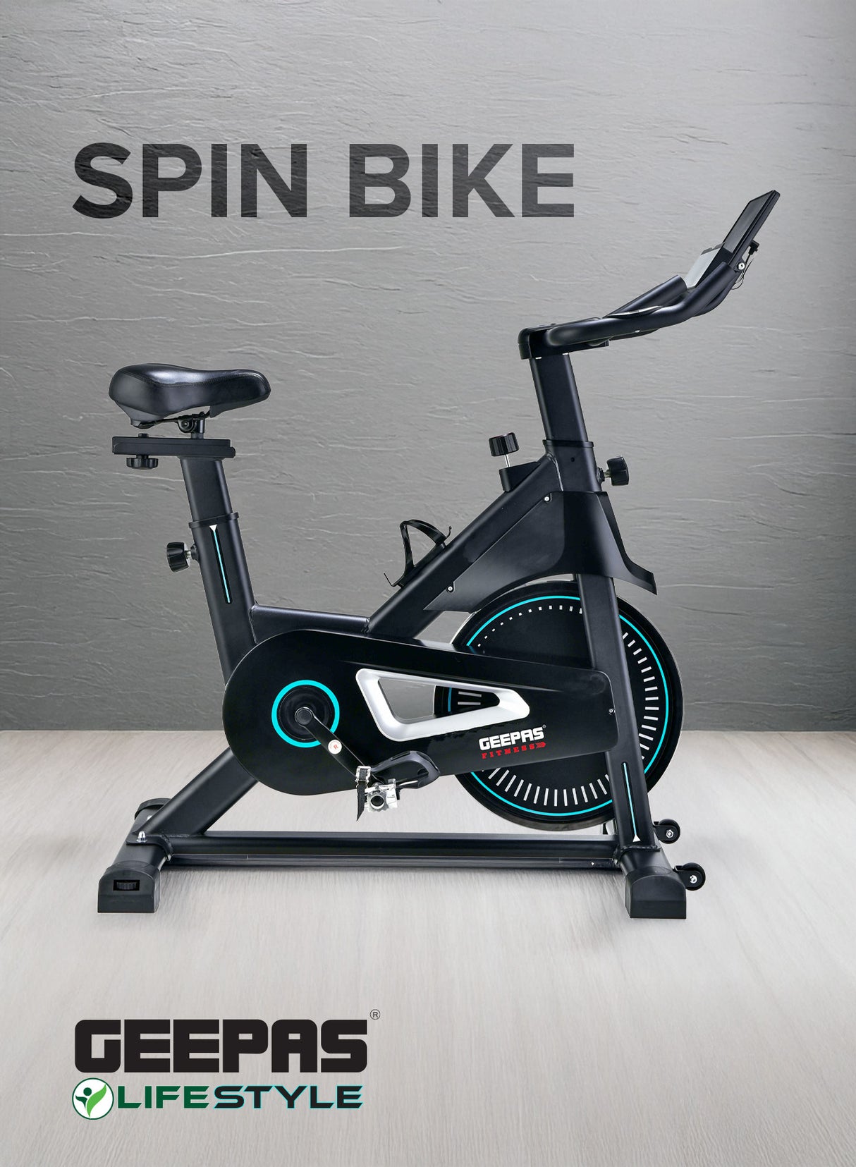 Geepas Spin Bike- GFT90004/ Low Noise, with Emergency Break and Digital Display/ Adjustable Seat, Handlebar, Resistance/ Perfect for Home Workout, Weight Loss Training/ Black, 2 Years Warranty