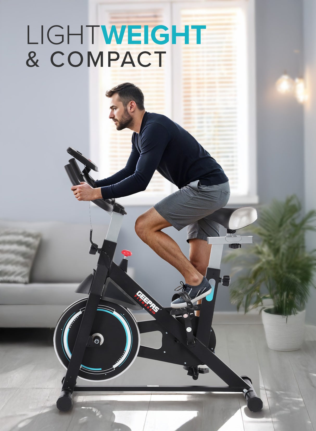 Geepas Spin Bike- GFT90004/ Low Noise, with Emergency Break and Digital Display/ Adjustable Seat, Handlebar, Resistance/ Perfect for Home Workout, Weight Loss Training/ Black, 2 Years Warranty