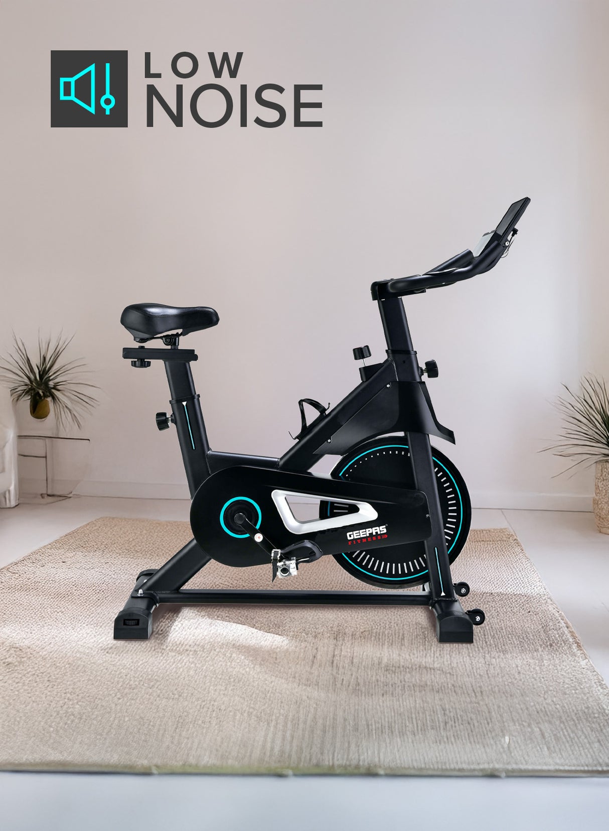 Geepas Spin Bike- GFT90004/ Low Noise, with Emergency Break and Digital Display/ Adjustable Seat, Handlebar, Resistance/ Perfect for Home Workout, Weight Loss Training/ Black, 2 Years Warranty