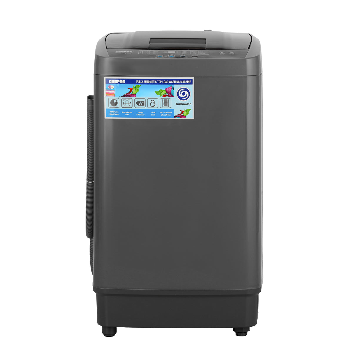Geepas GFW5800LCQ Fully Automatic Washing Machine | 5kg Capacity| 300W Wash Power| LED Display| Fuzzy Logic| Air Dry| Big Pulsator| Low Noise| 2 Year Motor Warranty