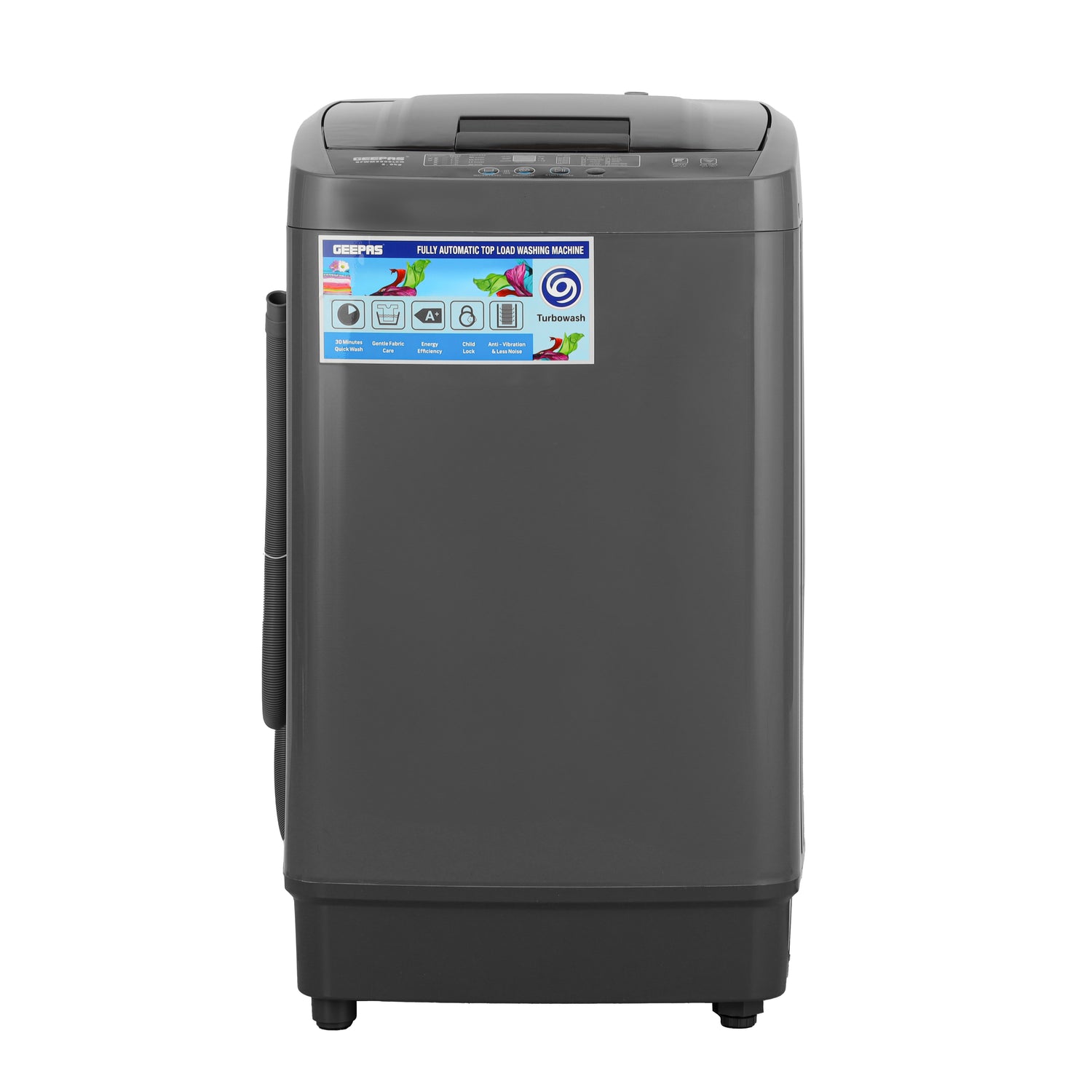 Geepas GFW5800LCQ Fully Automatic Washing Machine | 5kg Capacity| 300W Wash Power| LED Display| Fuzzy Logic| Air Dry| Big Pulsator| Low Noise| 2 Year Motor Warranty