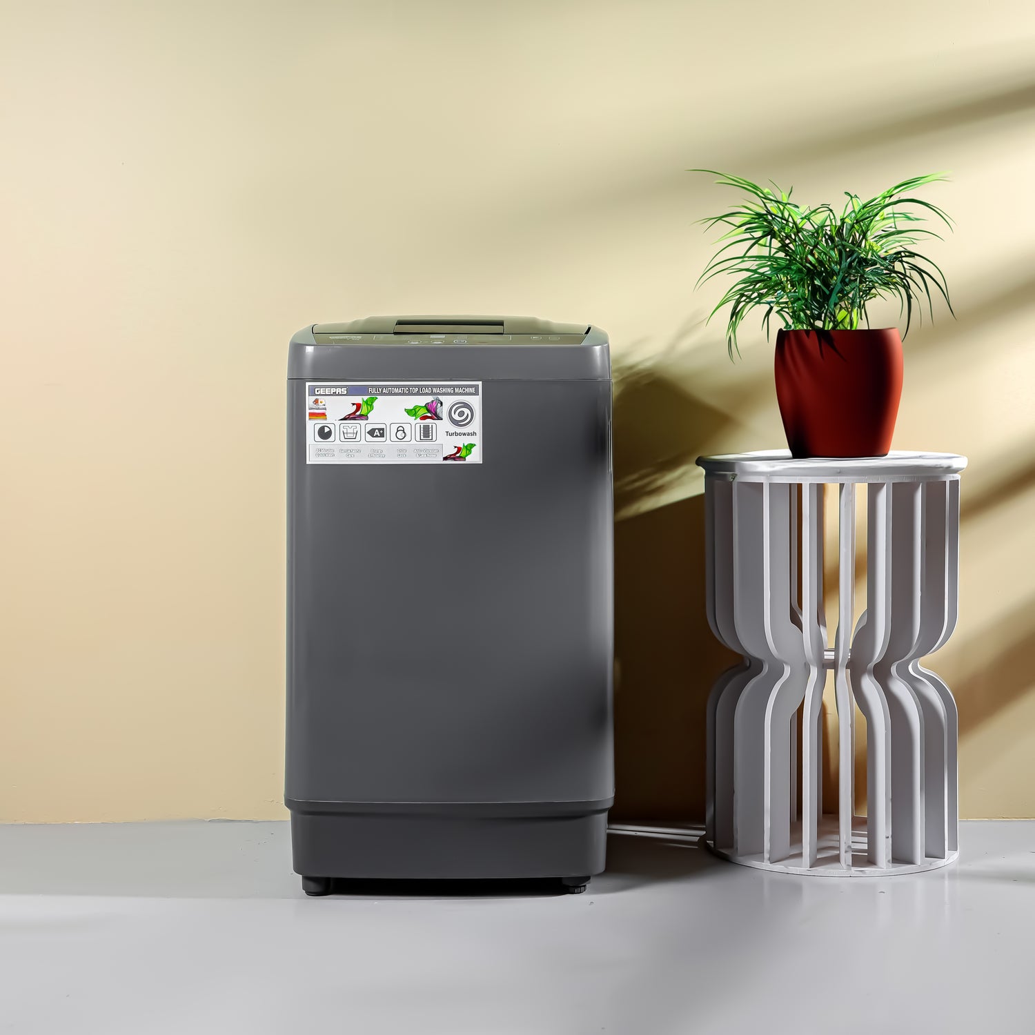 Geepas GFW5800LCQ Fully Automatic Washing Machine | 5kg Capacity| 300W Wash Power| LED Display| Fuzzy Logic| Air Dry| Big Pulsator| Low Noise| 2 Year Motor Warranty