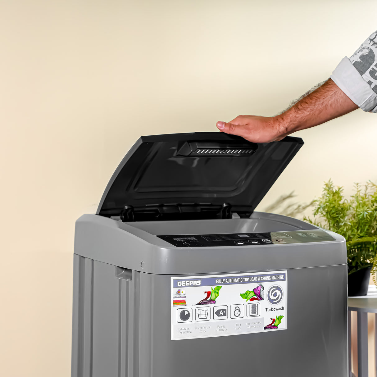 Geepas GFW5800LCQ Fully Automatic Washing Machine | 5kg Capacity| 300W Wash Power| LED Display| Fuzzy Logic| Air Dry| Big Pulsator| Low Noise| 2 Year Motor Warranty