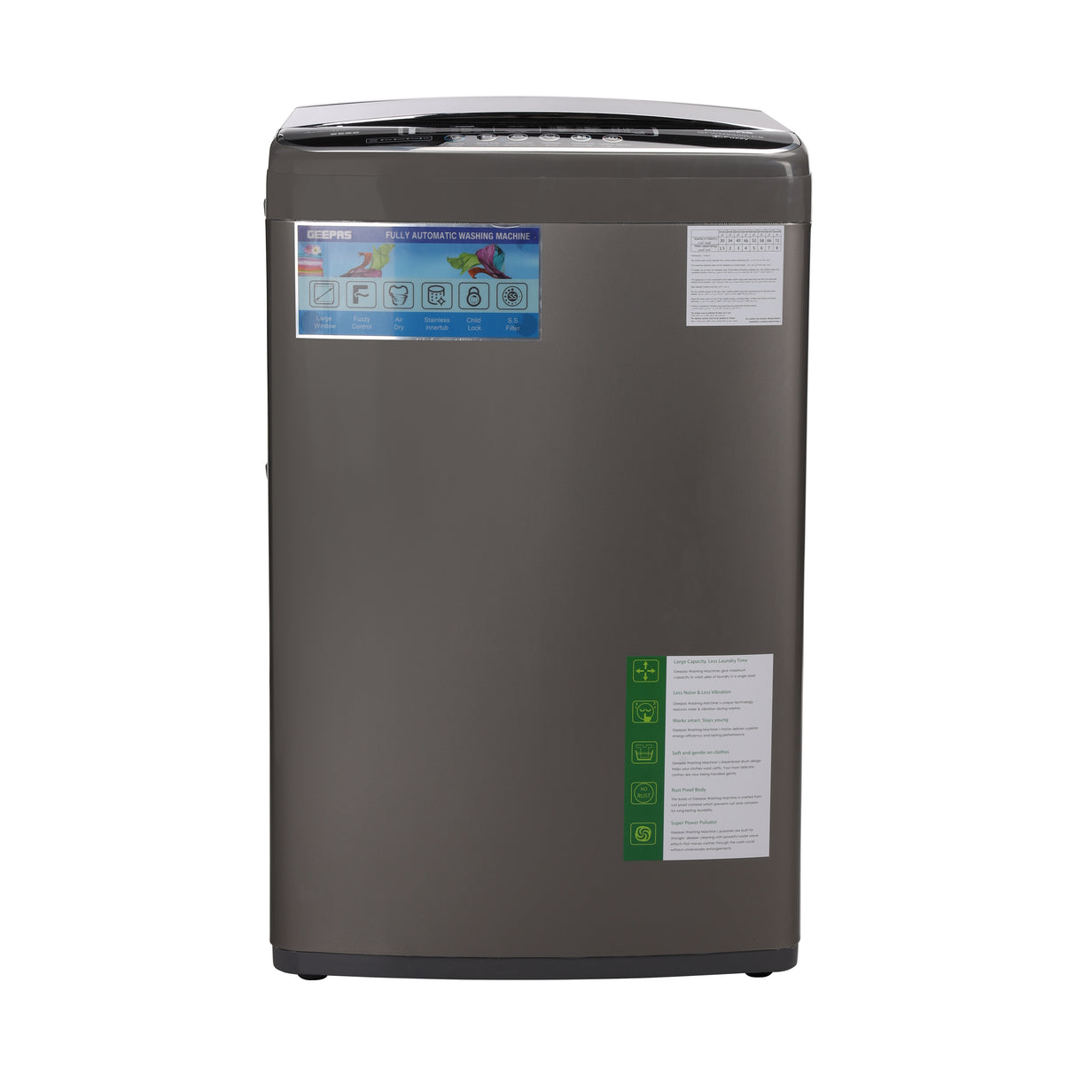 Geepas 420W Fully Automatic Top Loader Washing Machine 8kg - Auto-Imbalance, Gentle Fabric Care, Fuzzy Logic, Anti Vibration & Noise, Child Lock, Led Display, Stainless Steel Drum