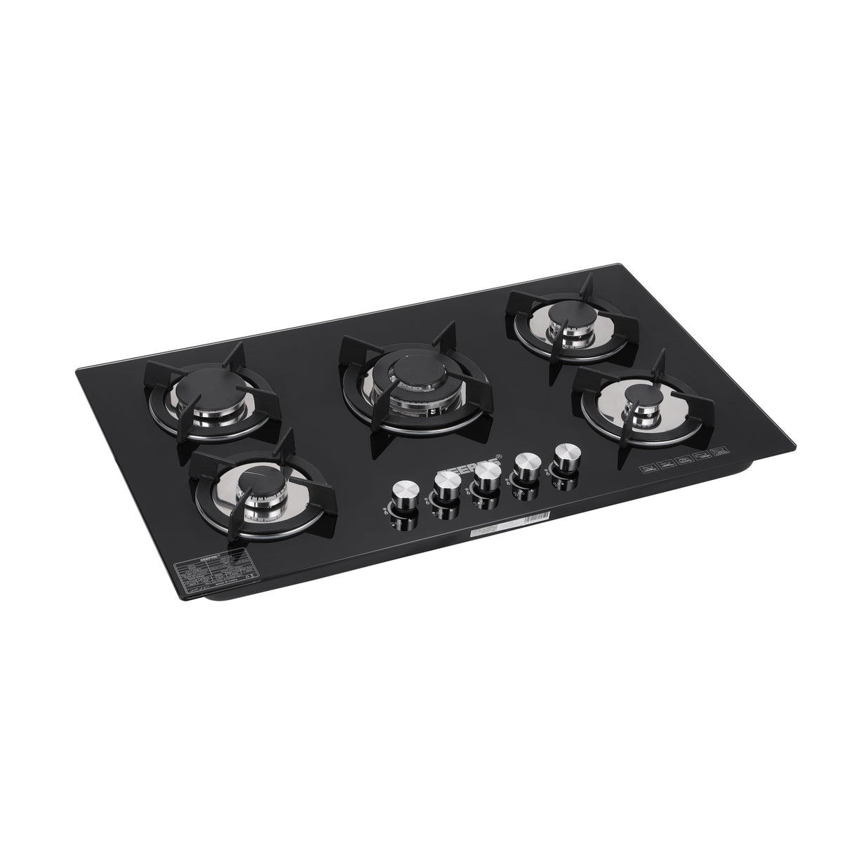 Geepas Glass Gas Hob GGC31011 | 5 Burner Gas Stove with Auto Ignition| Toughened Glass Surface| Cast Iron Pan Support & Powerful Triple Ring Wok Burner| 2 Years Warranty