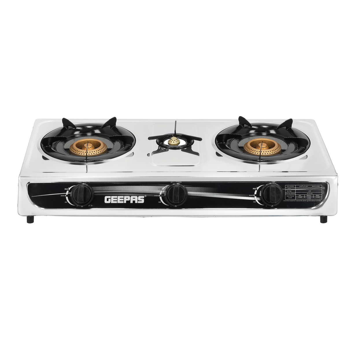 Geepas GGC31032 Stainless Steel Gas Cooker | 2 Burner Stove|  Auto Piezo Ignition | Flame Failure Safety  | Cast Iron Mixing Tube | Low Gas Consumption |Durable Design