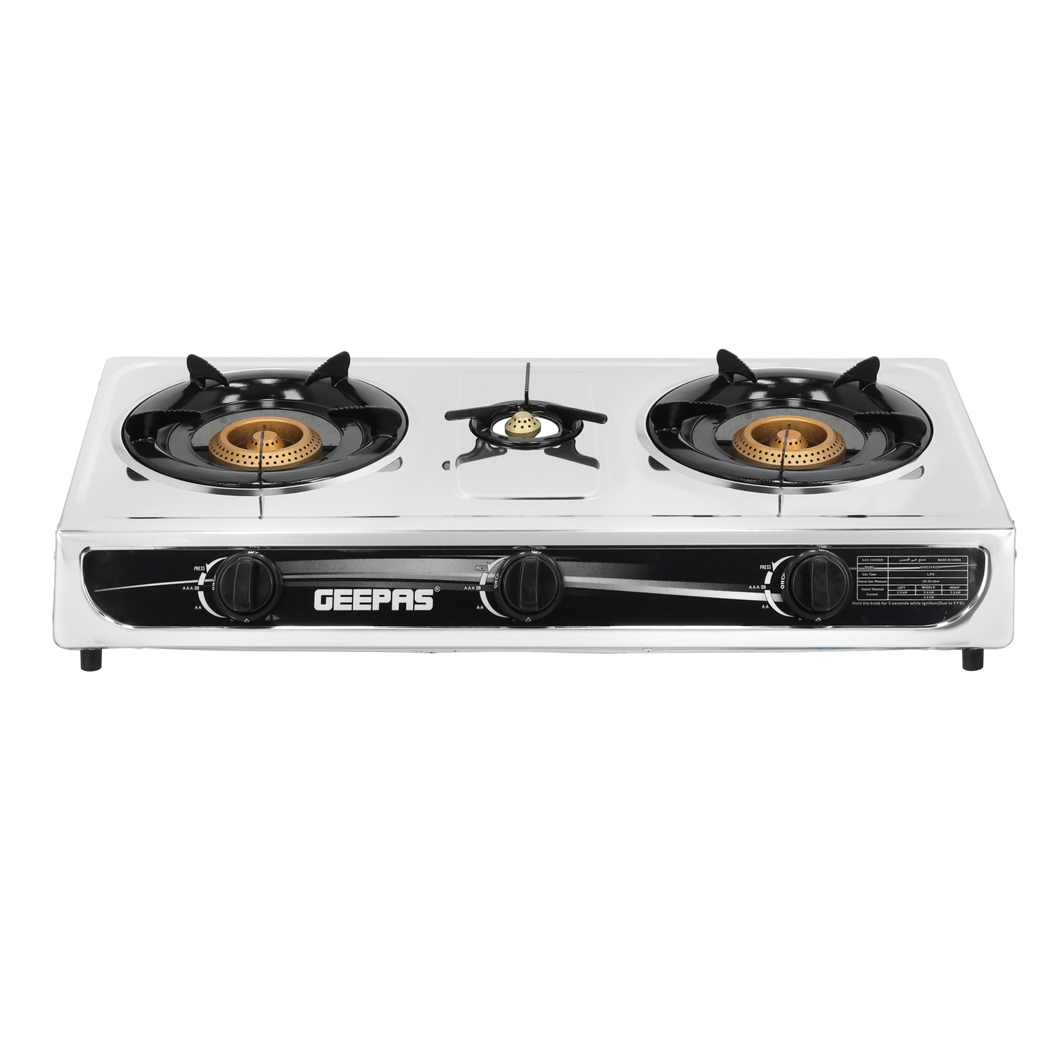 Geepas GGC31032 Stainless Steel Gas Cooker | 2 Burner Stove|  Auto Piezo Ignition | Flame Failure Safety  | Cast Iron Mixing Tube | Low Gas Consumption |Durable Design