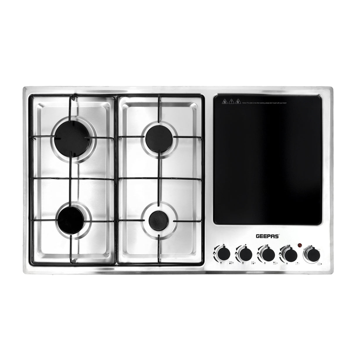 Geepas GGC31036 Built-In Gas & Electric Hot Plate Hob | Stainless Steel Body | 4  Burners + Durable Ceramic Plate| Auto Ignition| Strong Pan Support|  2 Years Warranty