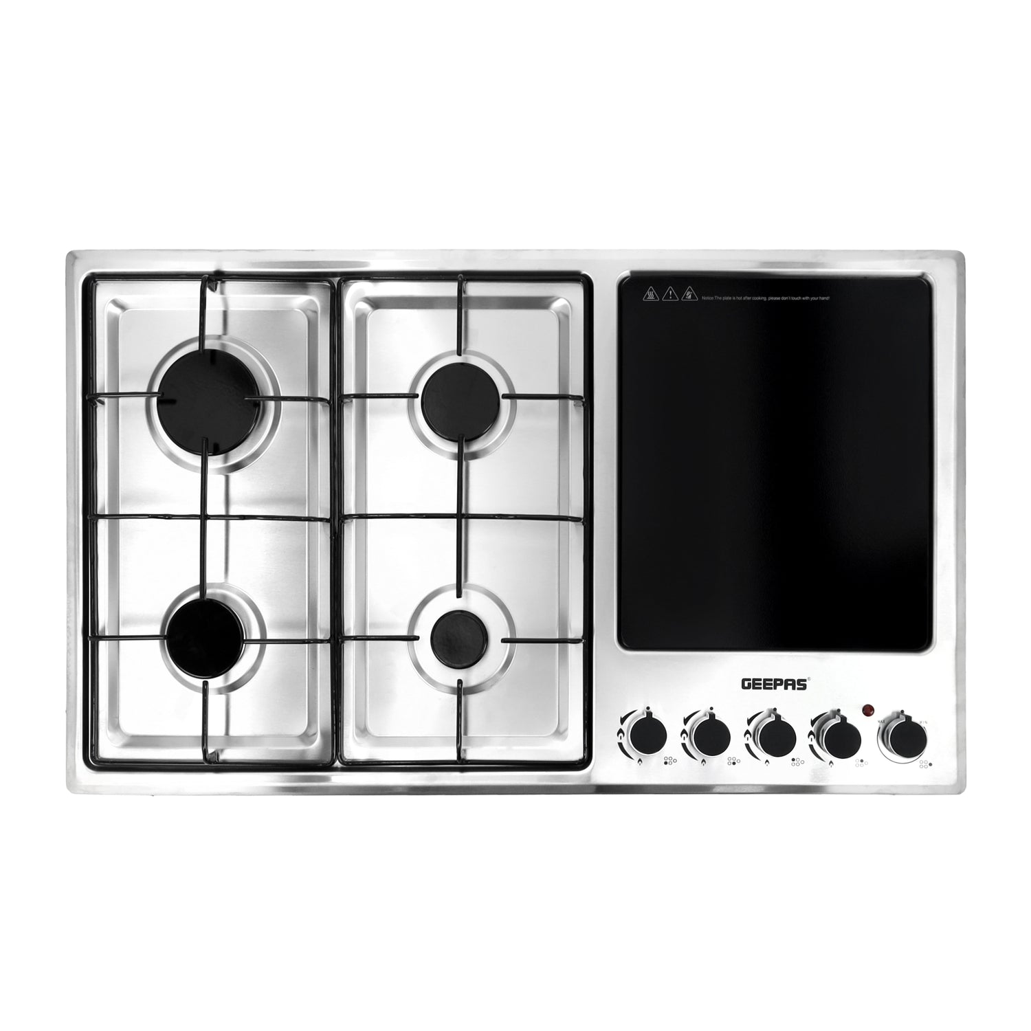 Geepas GGC31036 Built-In Gas & Electric Hot Plate Hob | Stainless Steel Body | 4  Burners + Durable Ceramic Plate| Auto Ignition| Strong Pan Support|  2 Years Warranty