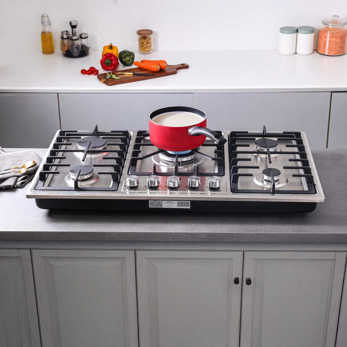 Geepas GGC31043 Built-in Gas Hob | 5 Burner Stainless Steel Hob with Auto Ignition| Flame Safety Device| High Efficiency Burners| Easy Cleaning Design & 2 Years Warranty
