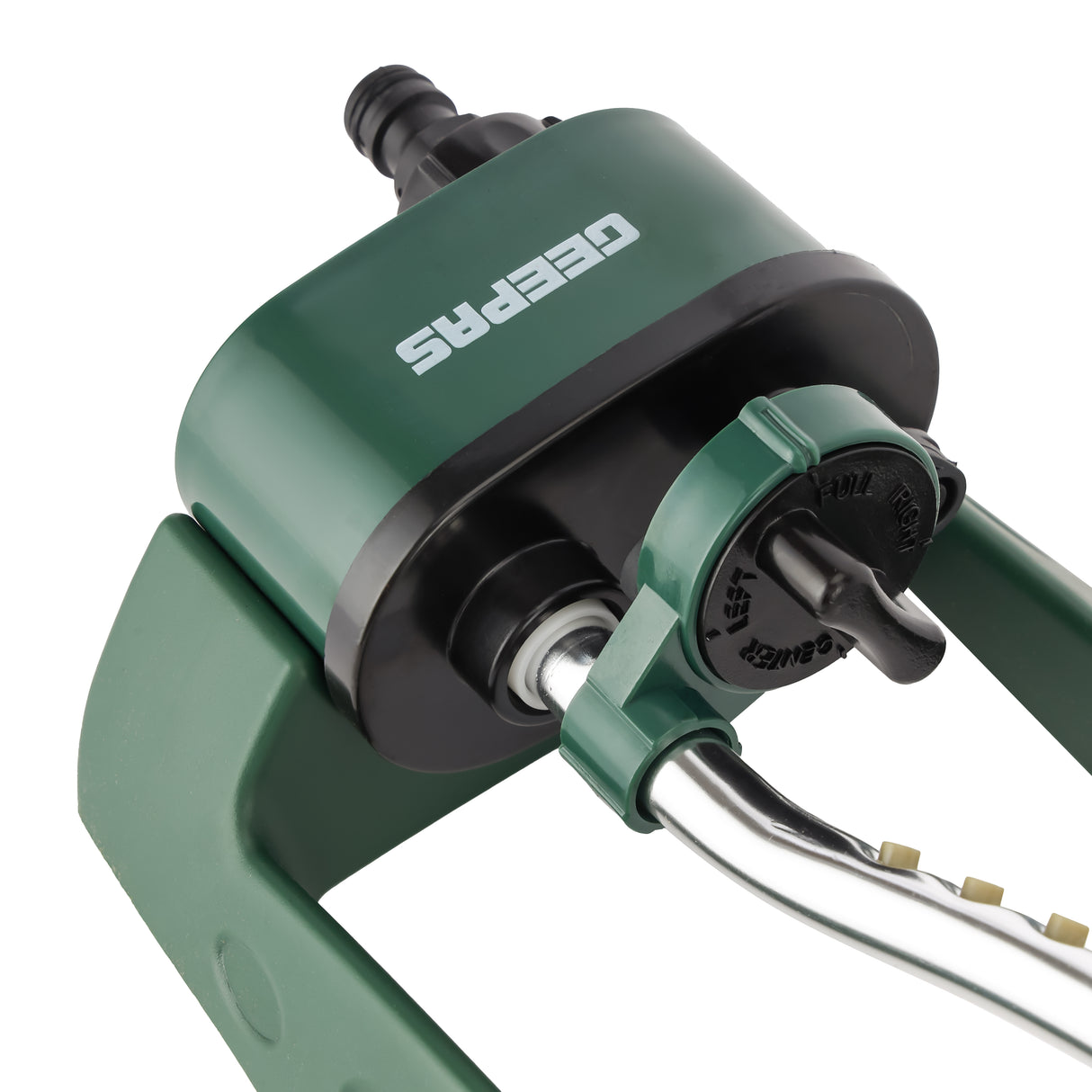 Geepas Oscillating Sprinkler GGP61221 | 120° Auto Rotation with 15 Nozzles | 4 Spray Modes, Adjustable Angle | Ideal for Lawns, Crops, Landscapes Etc | 2 Years Warranty