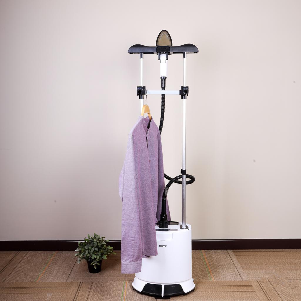 Geepas GGS25030 Multifunction Garment Steamer | 1.6L Water Tank| LCD Display| 5 Steam Levels| Stainless Steel Nozzle| Double Heating| 2180W Power| 2-in-1 Steamer & Iron