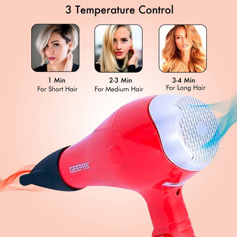 Geepas GH8078 Hair Dryer|1500W Powerful DC Motor| 3 Heat & 2 Speed Settings| Cool Shot Function| Overheat Protection| Detachable Filter| Long-Life Motor| 2 Years Warranty