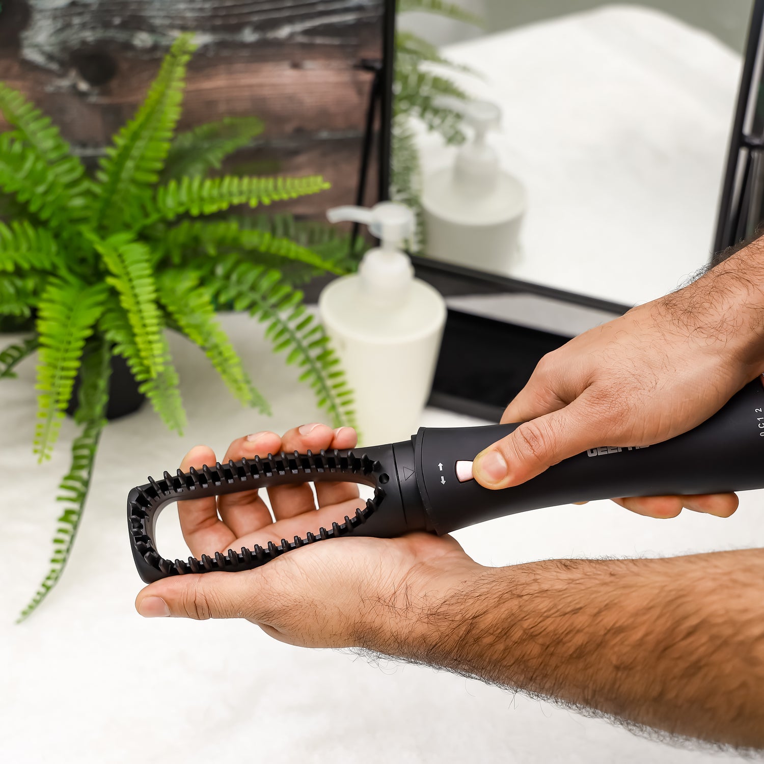 Geepas 8-IN-1 Hair Styler- GH86070| 2 Speed and 7 Attachments| 360-Degree Swivel Cord with Detachable Key|  7 Interchangeable Heads| 2 Years Warranty, Black and Gold