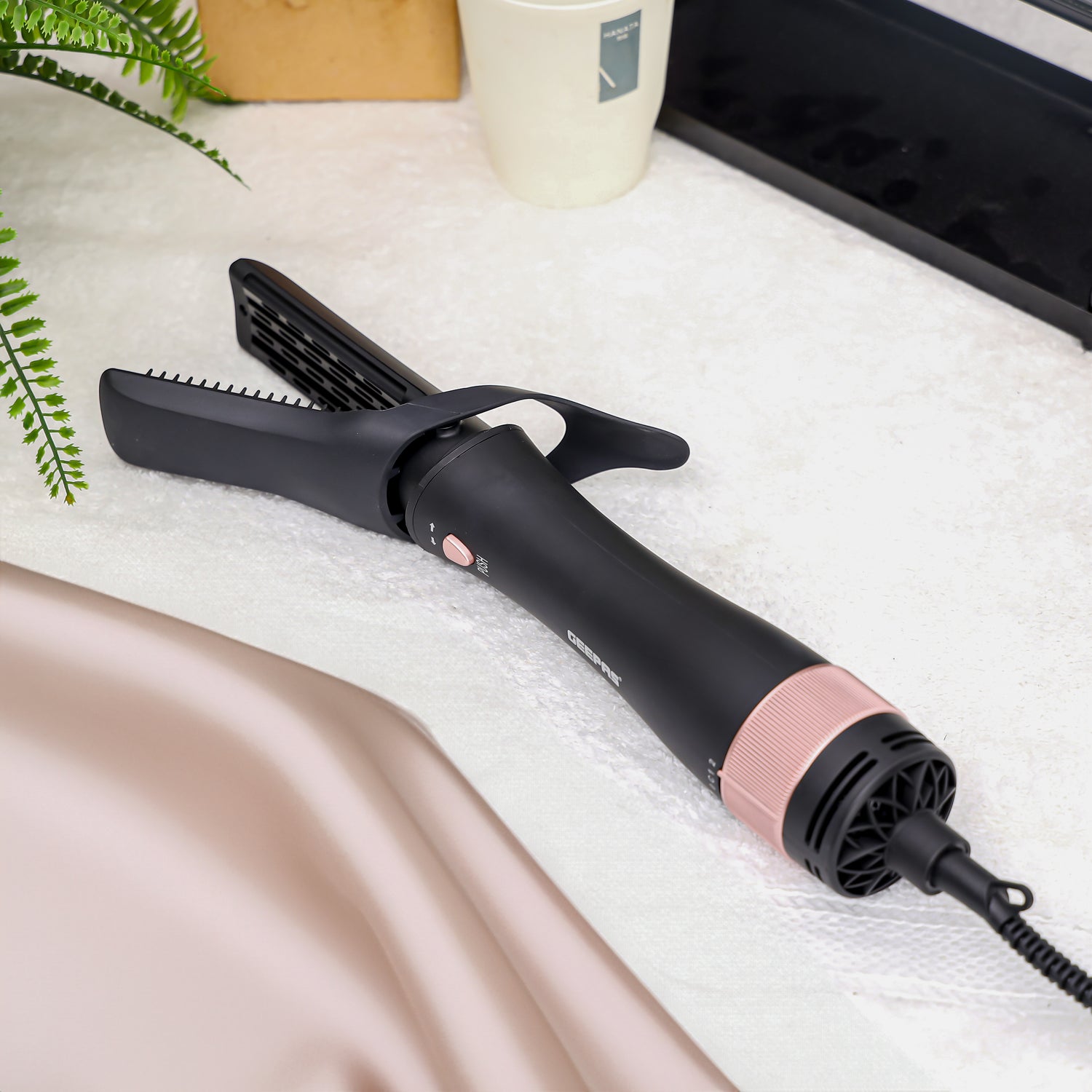 Geepas 8-IN-1 Hair Styler- GH86070| 2 Speed and 7 Attachments| 360-Degree Swivel Cord with Detachable Key|  7 Interchangeable Heads| 2 Years Warranty, Black and Gold