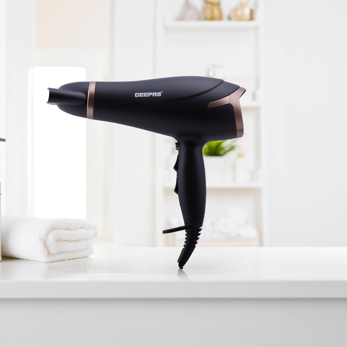 Geepas GH8643 Hair Dryer | 2200W Powerful Motor| 3 Heat & 2 Speed Settings| Cool Shot| Hang-Up Hook| Concentrator Nozzle| Detachable Cap | 2 Years Warranty