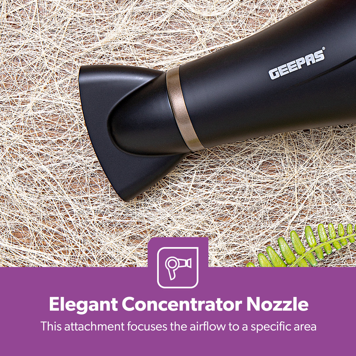 Geepas GH8643 Hair Dryer | 2200W Powerful Motor| 3 Heat & 2 Speed Settings| Cool Shot| Hang-Up Hook| Concentrator Nozzle| Detachable Cap | 2 Years Warranty