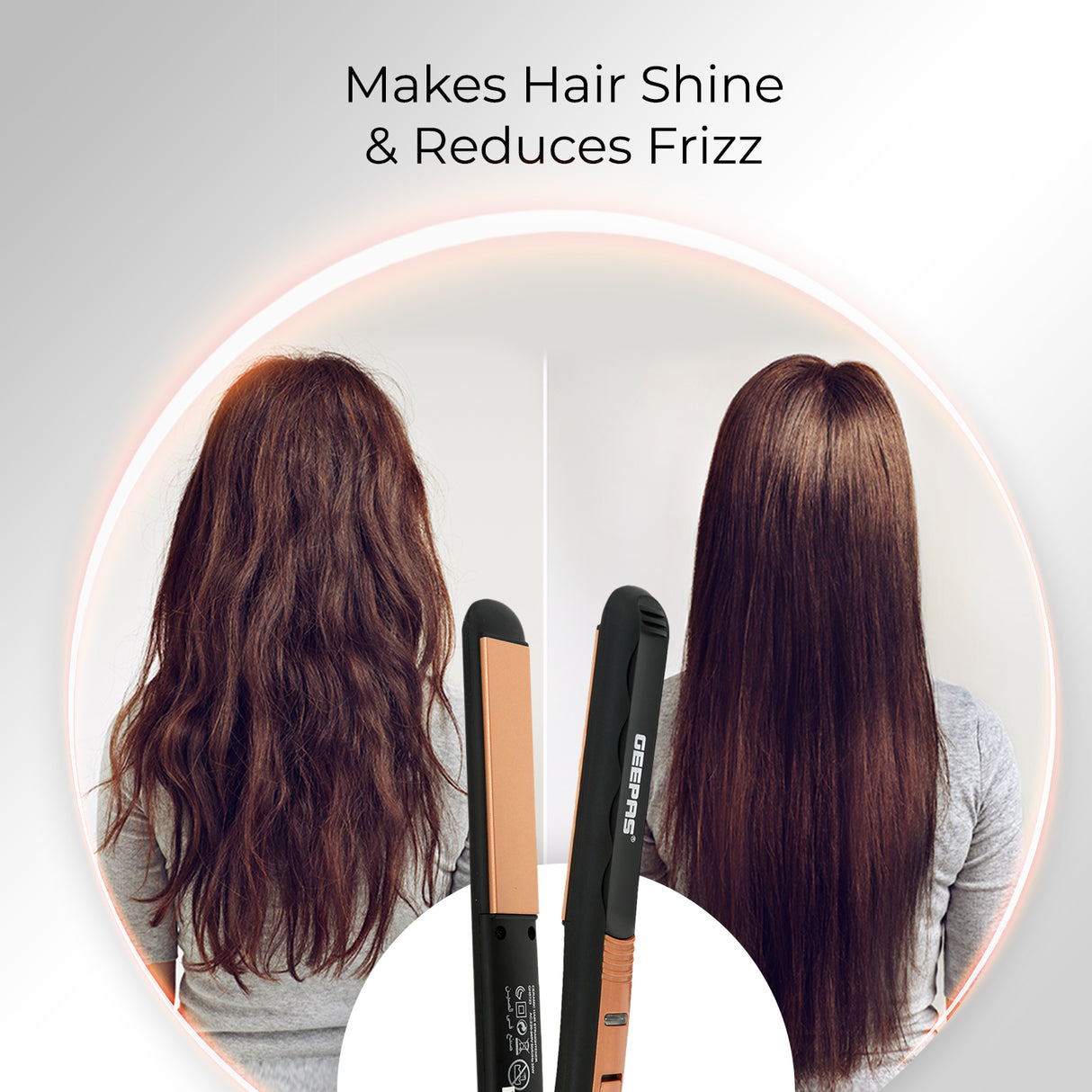 Geepas GH8723 Ceramic Hair Straightener | 210°C Max Temperature| Wet/Dry Function| 360° Swivel Cord| On/Off Switch| 35W Power| Professional Styling| 2 Years Warranty