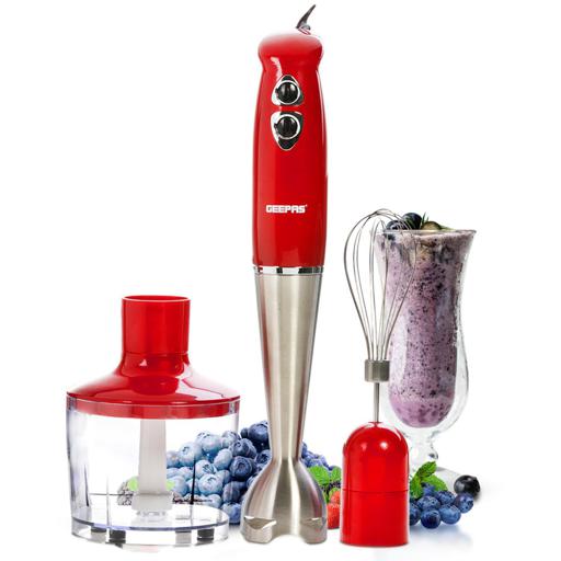Geepas GHB43018UK Hand Blender | 400W DC Motor | 2 Speed Control| Stainless Steel Stick| 860ml Chopper  & Egg Whisk |  Durable & Easy to Clean|  2 Years Warranty