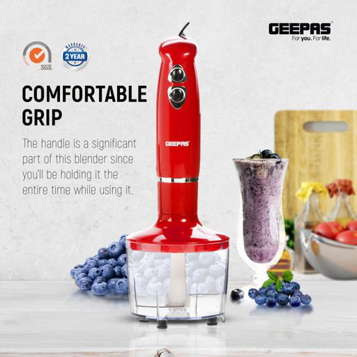 Geepas GHB43018UK Hand Blender | 400W DC Motor | 2 Speed Control| Stainless Steel Stick| 860ml Chopper  & Egg Whisk |  Durable & Easy to Clean|  2 Years Warranty
