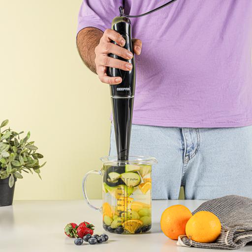 Geepas Hand Blender GHB5467 |180W Copper Motor| Stainless Steel Blade|Strong ABS Body| Low Noise DC Motor| Compact| Durable & Easy-to-Use| Ideal for Smoothies, Shakes Etc
