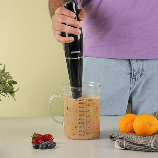 Geepas Hand Blender GHB5467 |180W Copper Motor| Stainless Steel Blade|Strong ABS Body| Low Noise DC Motor| Compact| Durable & Easy-to-Use| Ideal for Smoothies, Shakes Etc