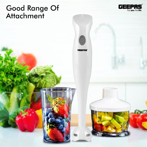 Geepas Hand Blender GHB6144 | 200W| 2-Speed Control| Stainless Steel Blade| Includes Chopper, Whisk & 600ml Beaker| Compact| Durable & Easy-to-Use | 2 Years Warranty