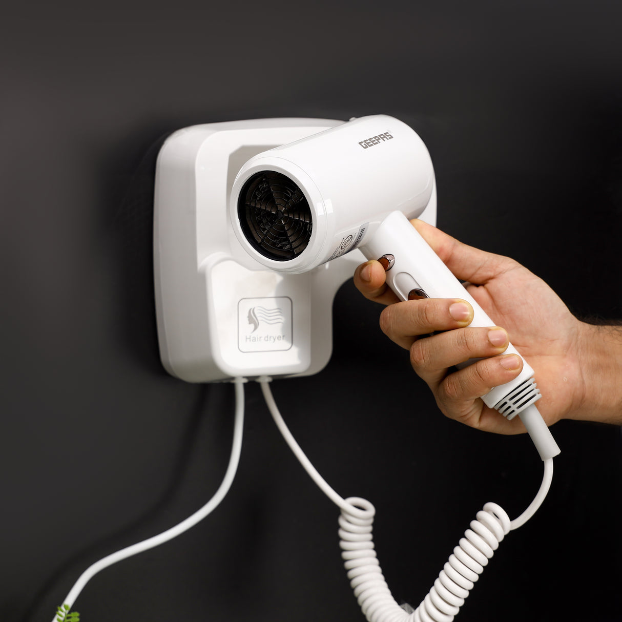 Geepas GHD86073 Wall-Mounted Hair Dryer | 1200W Powerful Motor| Cool Shot Function| Constant Temperature| Overheat & Noise Protection| Fast Drying| 2 Years Warranty