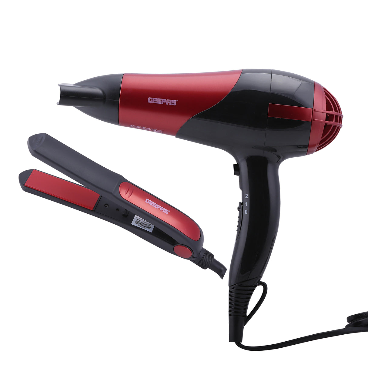 Geepas GHF86036 Hair Dryer & Hair Straightener Combo | 2200W Powerful DC Motor| 2 Speed/2 Heat Settings| Ceramic Plates| Cool Shot| 360° Swivel Cord | Dual Voltage