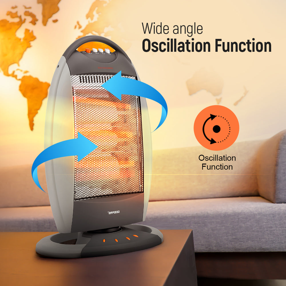 Geepas GHH9107 1200W Halogen Heater | 3 Heat Settings | Tip-Over Safety Protection | Instant Heating | Energy Efficient | Compact & Portable Design | 2 Years Warranty
